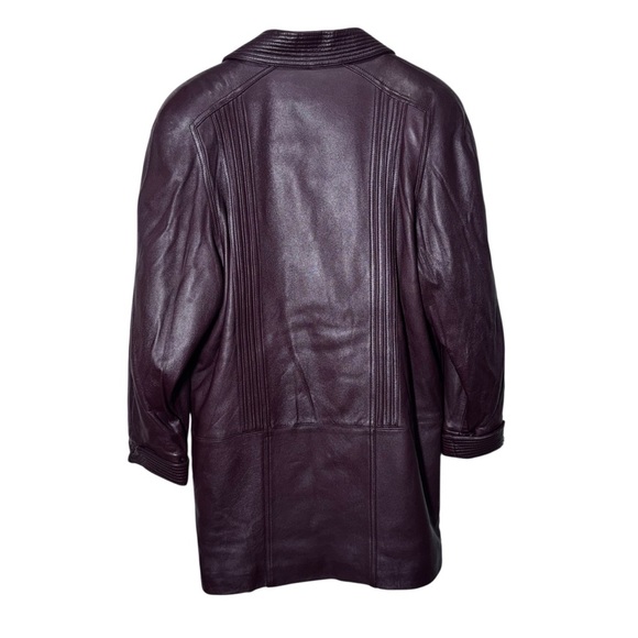 Della Citta Italy Double Breasted Burgundy Leather Coat Size Large Flawed - Picture 2 of 15
